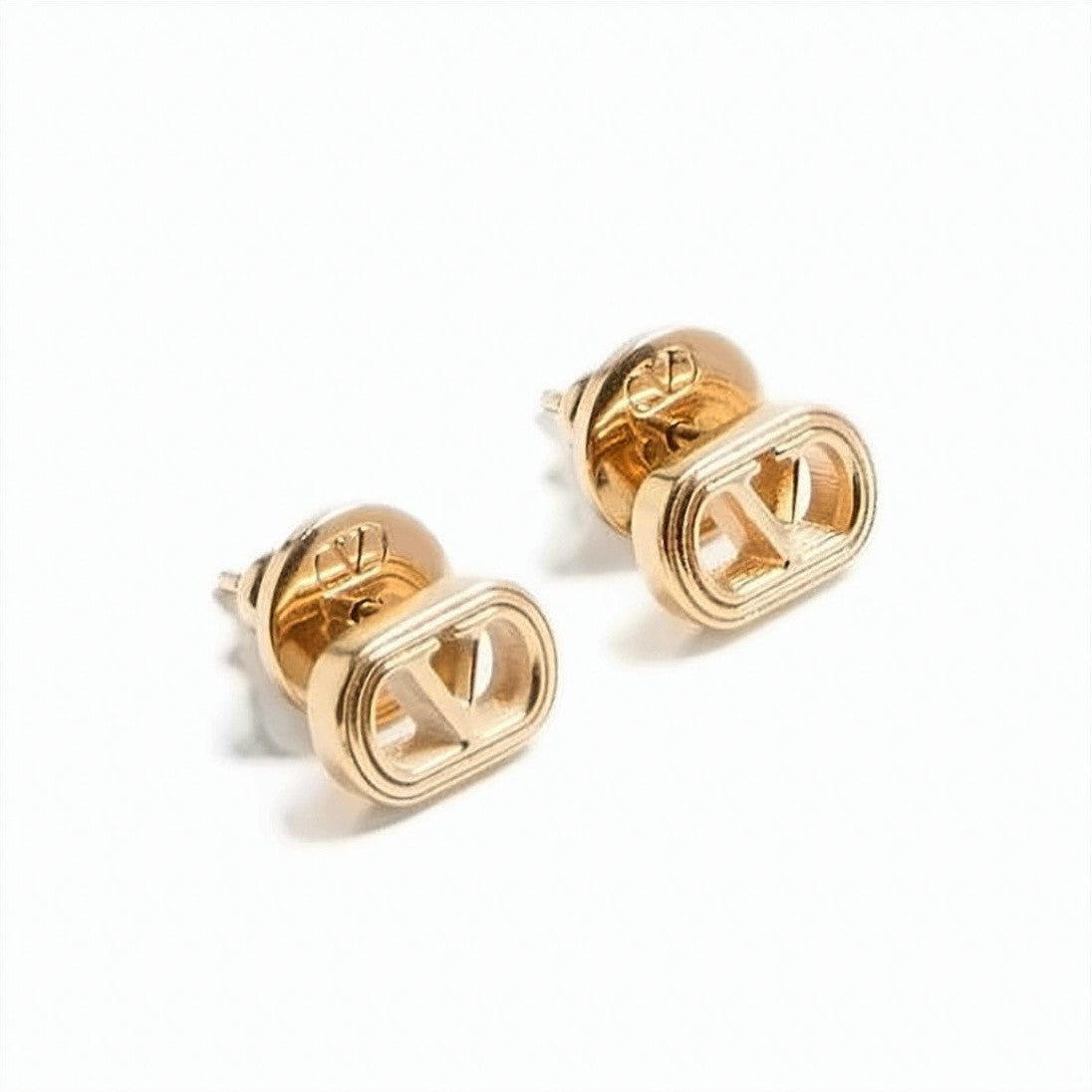Valentino Garavani Polished Brass Oval Stud Earrings