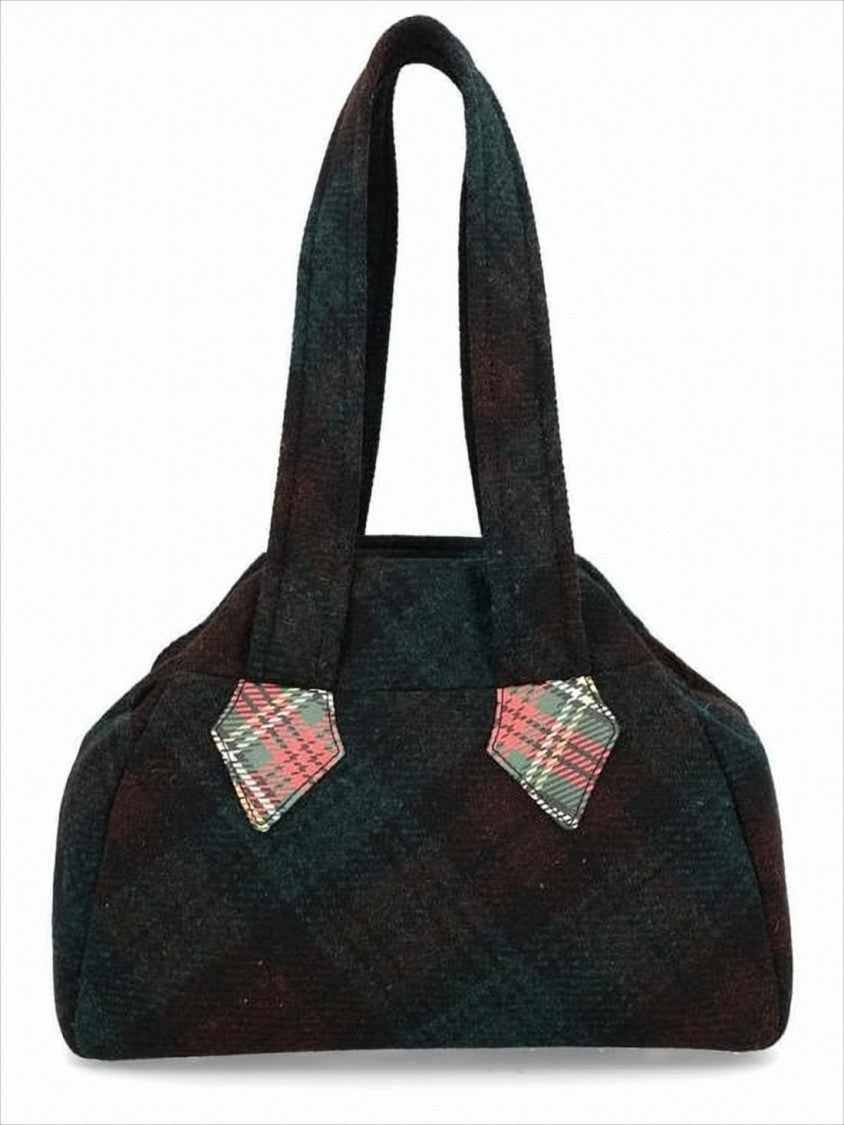 Vivienne Westwood Rectangular Wool Shoulder Bag With Plaid Pattern