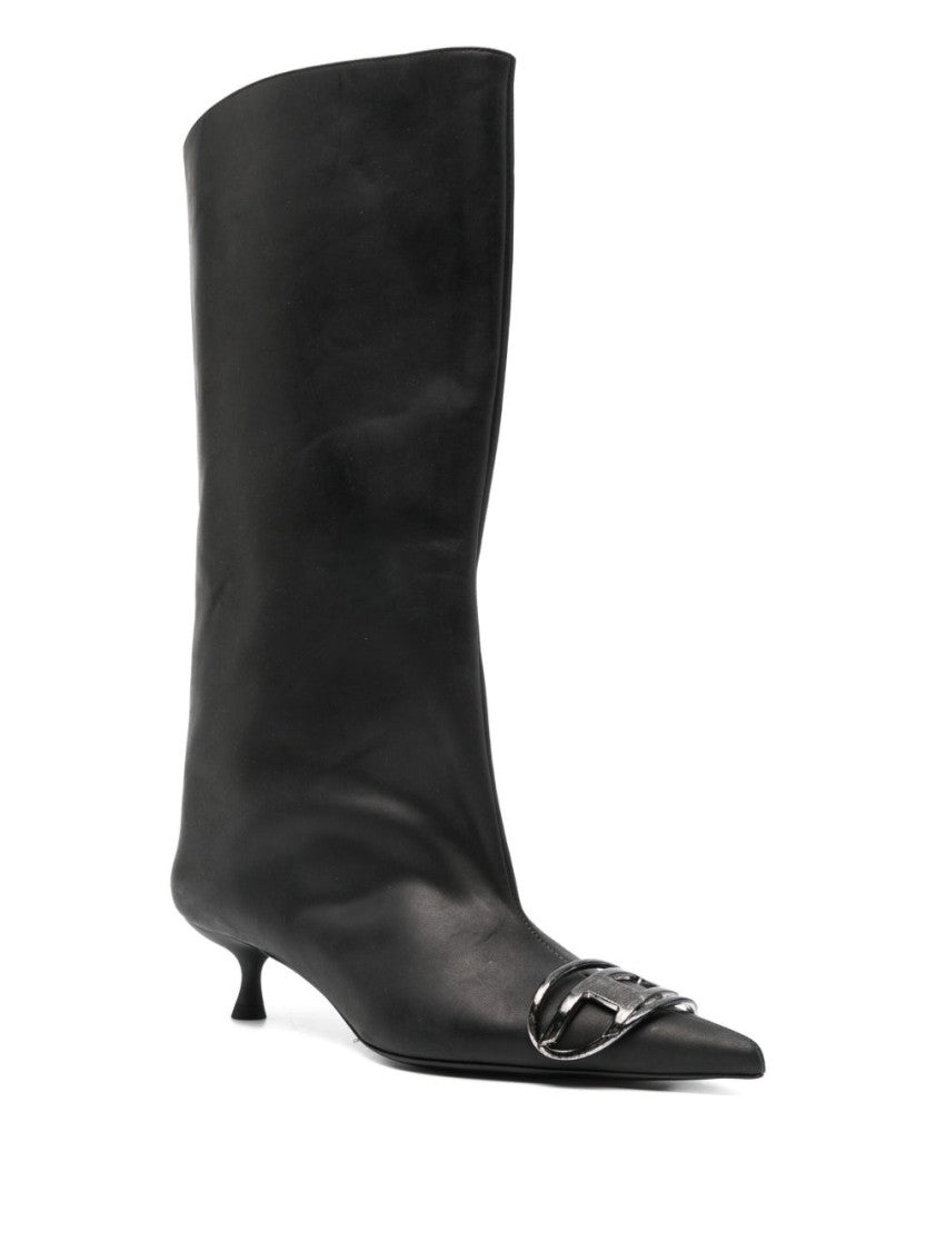 Diesel Pointed Toe Black Leather Boots