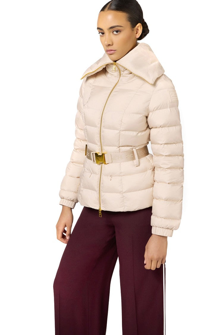 Elisabetta Franchi Quilted High Collar Jacket With Belted Waist