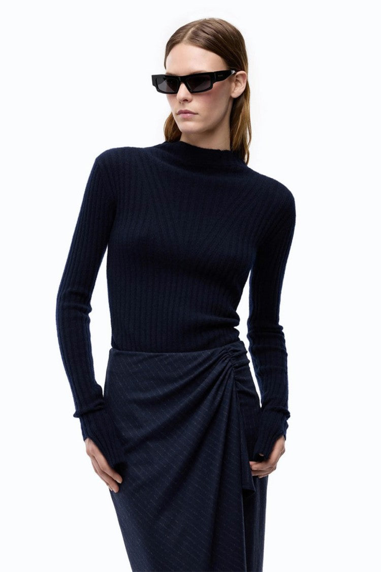 Pinko Black Polyester-Wool Blend Contrast-Skirt Sweater Dress