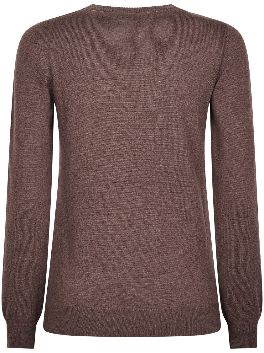 Brunello Cucinelli Fine Knit Brown Sweater With Crew Neckline And Ribbed Cuffs