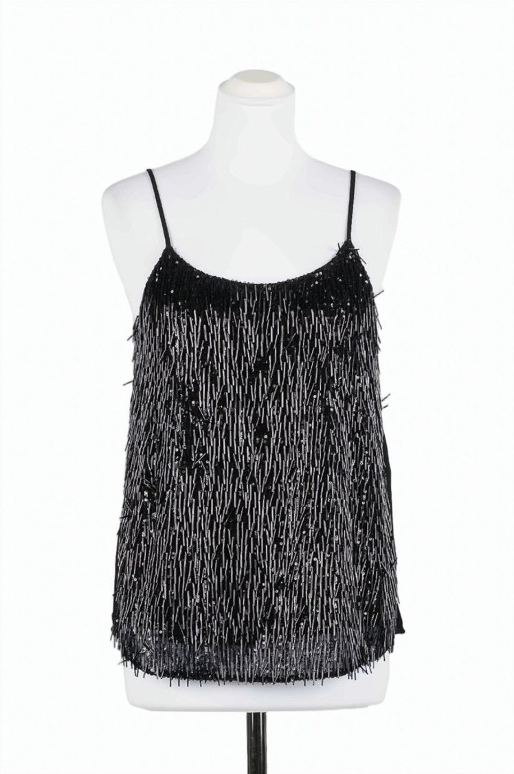 Twin-Set Black Sequin Embellished Beaded Sleeveless Top