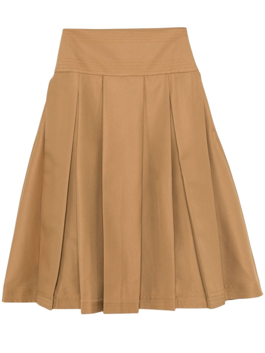 Abadia Brown Ochre Mid-Length Pleated Layan Skirt