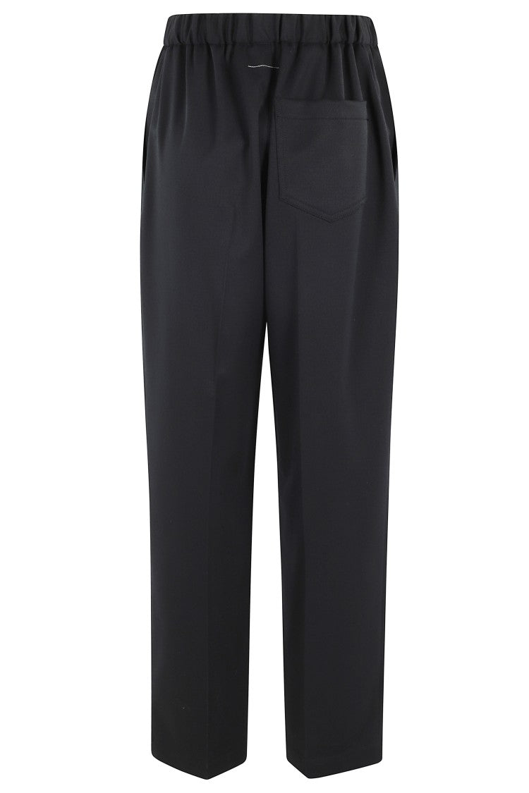 Mm6 By Maison Margiela Black Gathered Elastic-Waistband Wool Straight-Leg Pants