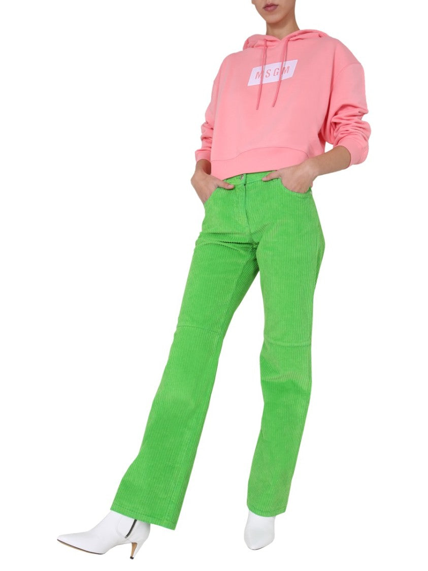 Msgm Cropped Boxy Hoodie With Drawstring