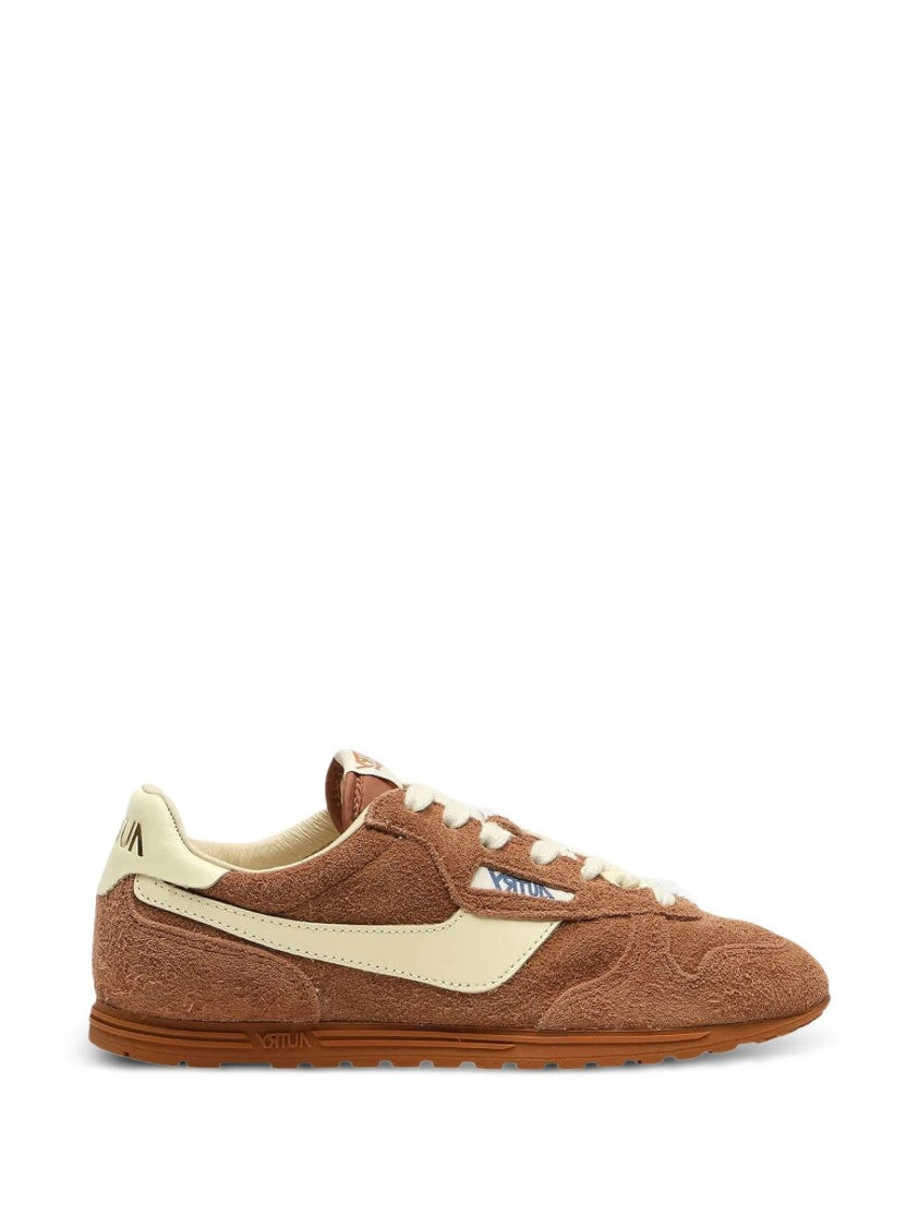 Autry Brown Windspin Low Textured Suede Sneakers