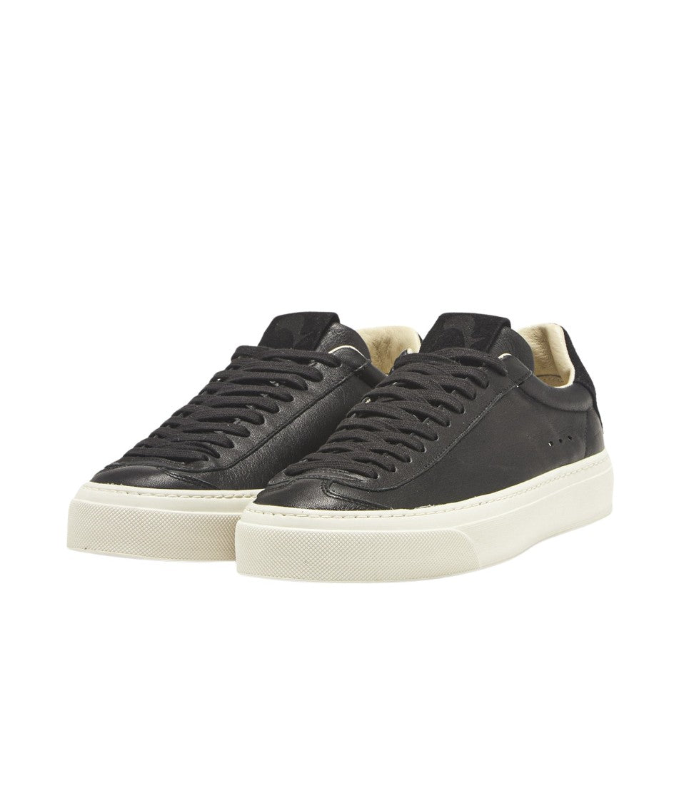 Aqua Alta Venice Black Leather Sneakers With Suede Accents
