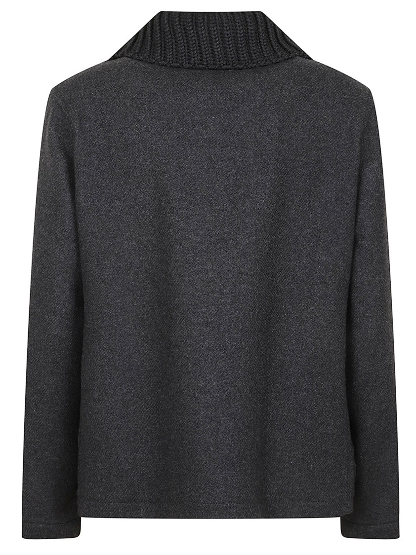 Fay Three-Hook Wool Jacket With Removable Ribbed Collar And Iconic Closure