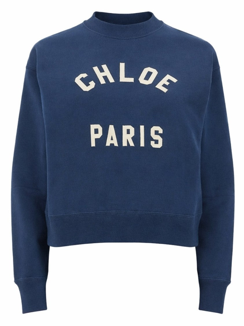 Chloé Cropped Logo Cotton Fleece Pullover
