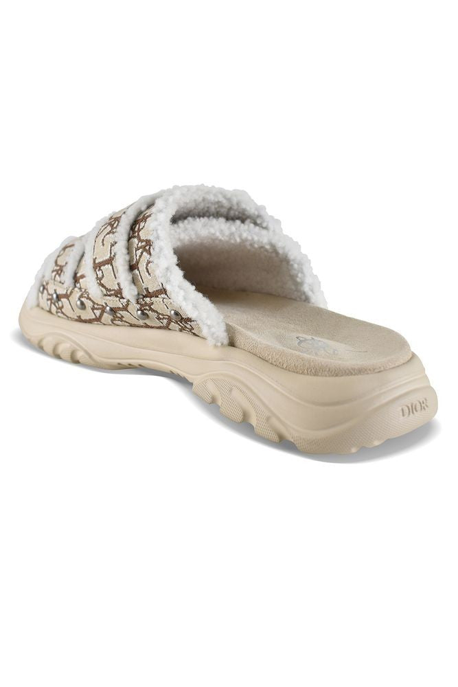 Dior Beige Canvas Sandals With White Shearling