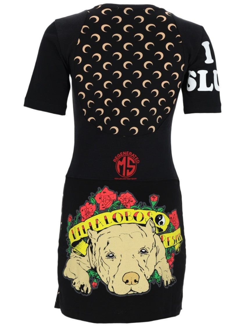 Marine Serre Black Crescent Moon Cotton Mini Dress