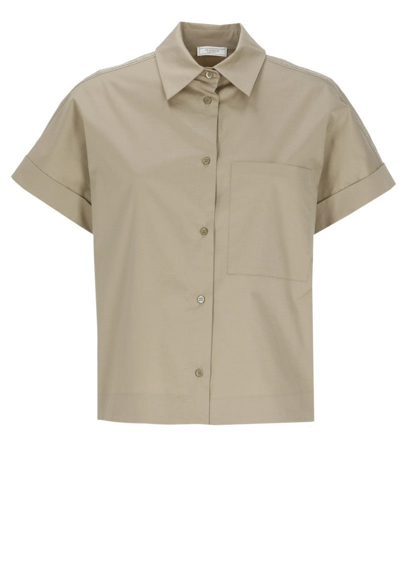 Peserico Green Cotton Embellished Shirt