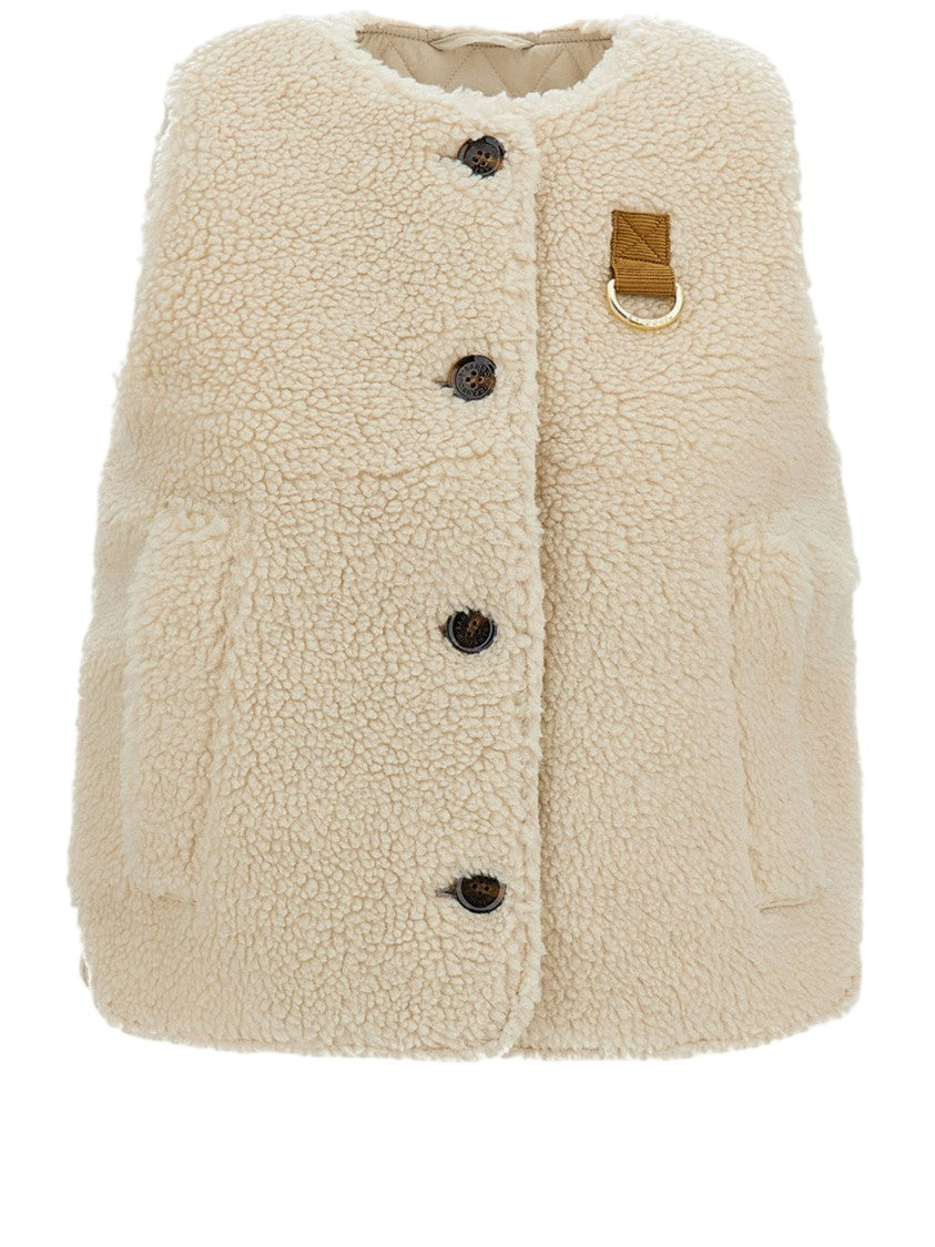 Barbour Fur-Effect Nylon Vest With Button Closure And Patch Detail