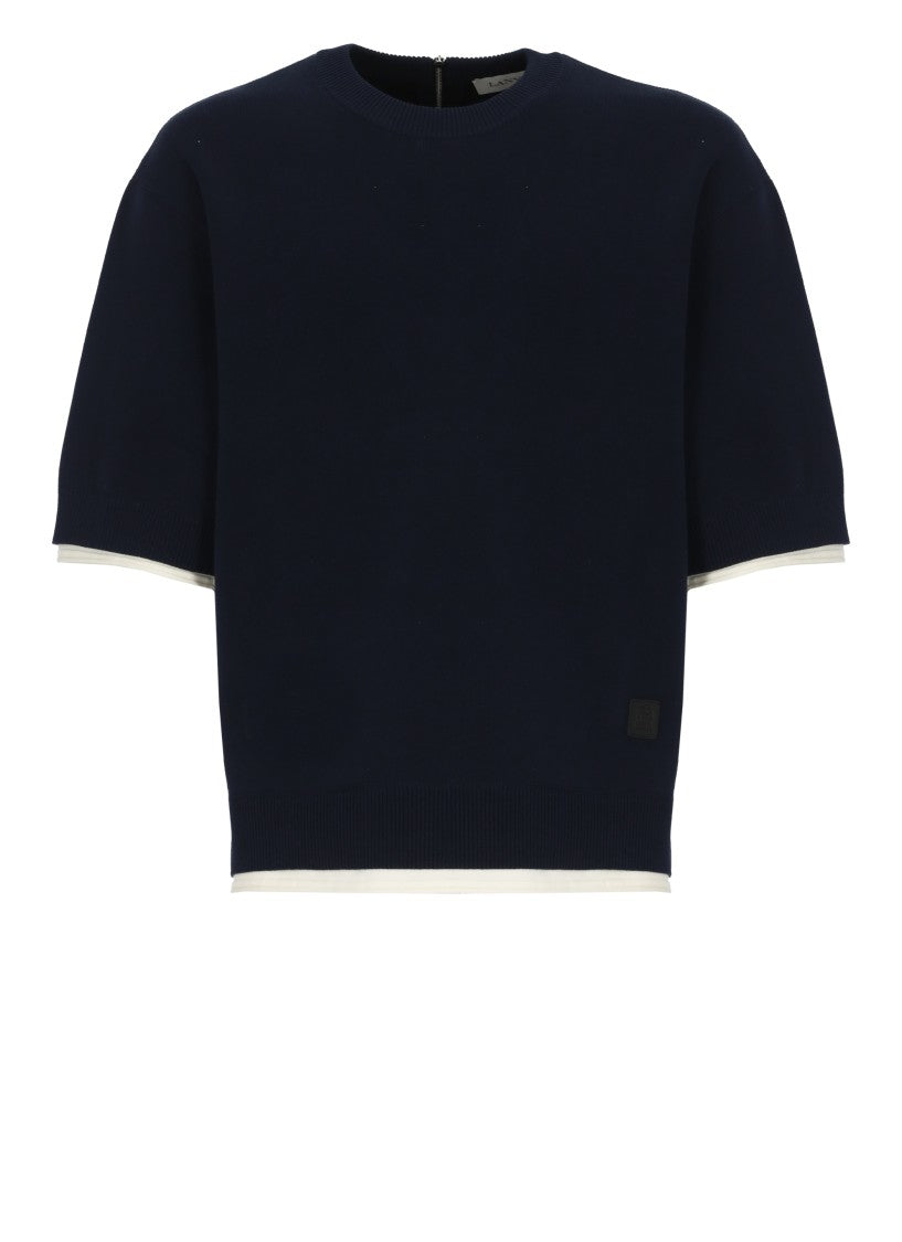 Lanvin Navy Blue Cotton Knit Top