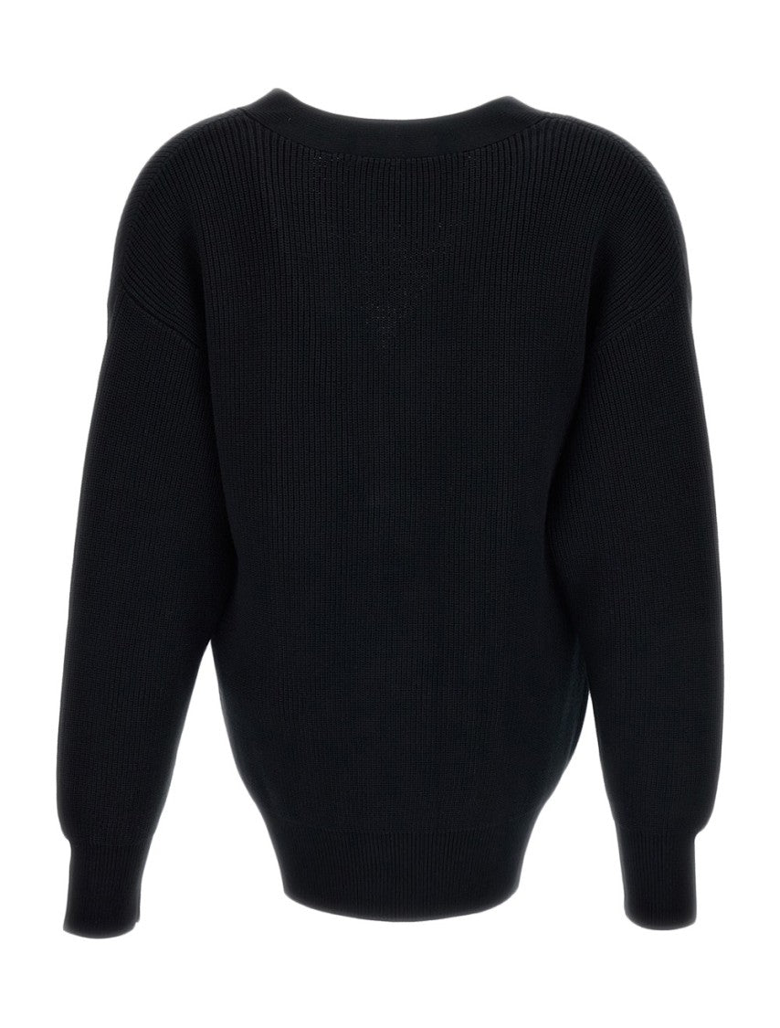 Elisabetta Franchi Black Rib-Knit Gold Toggle Cardigan