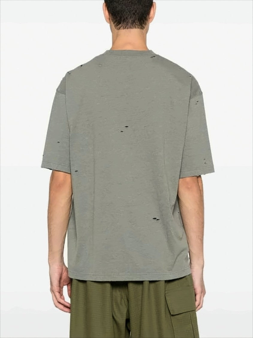 Acne Studios Relaxed Fit Grey Distressed Logo T-Shirt
