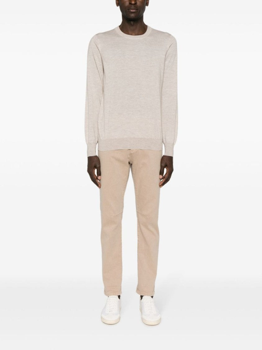 Brunello Cucinelli Beige Ribbed Finishes Wool-Cashmere Sweater