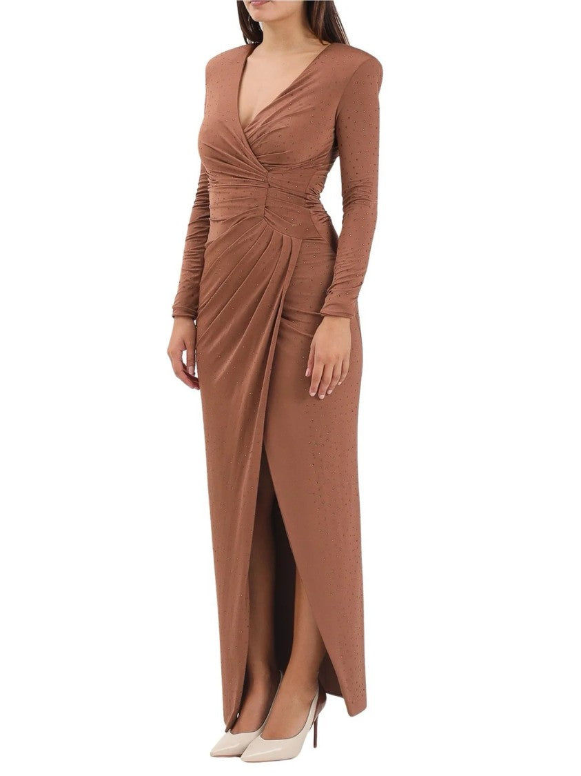 Alma Sanchez Long Lycra Dress With Central Slit And Rhinestone Embellishments