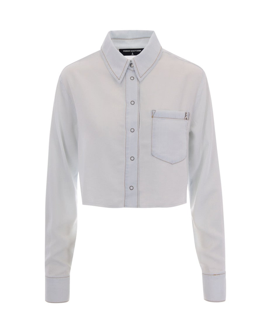 Patrizia Pepe Cropped Denim Tencel Shirt With Super Bleach Finish