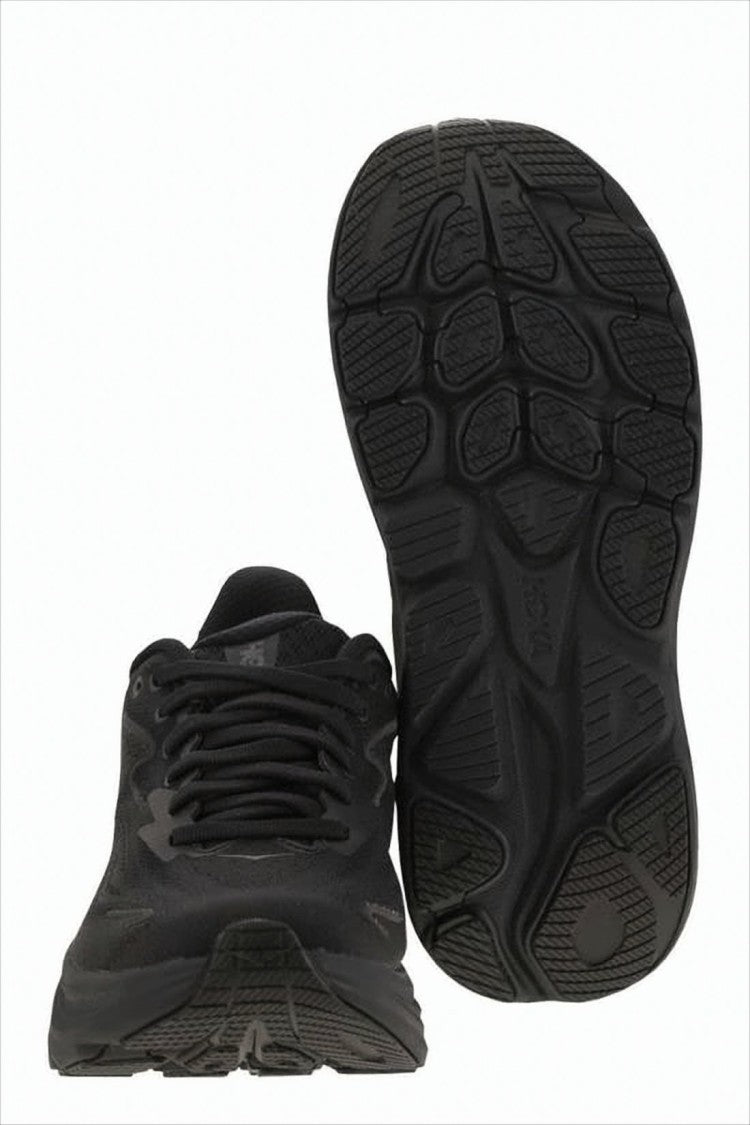 Hoka All-Black Breathable Mesh Sneakers With Cushioned Rubber Sole