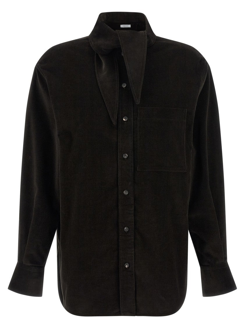 Ferragamo Striped Velvet Overshirt With Lavallière Collar