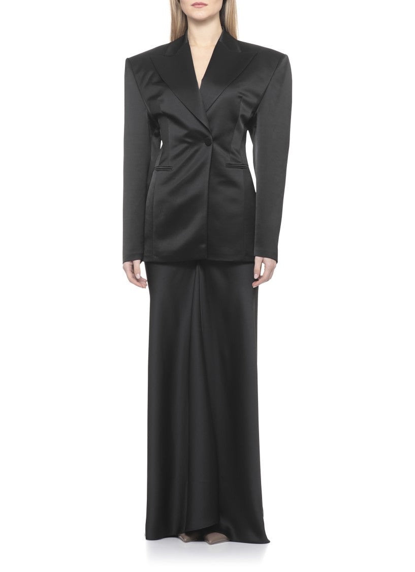 The Andamane Black Ottavia Satin Peak Lapel Blazer