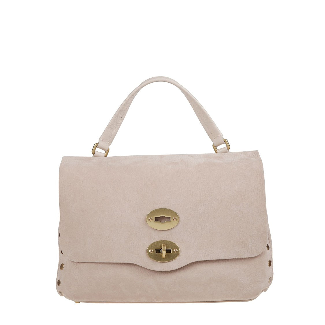 Zanellato Structured Beige-Mauve Handbag With Gold Turn-Lock Clasp