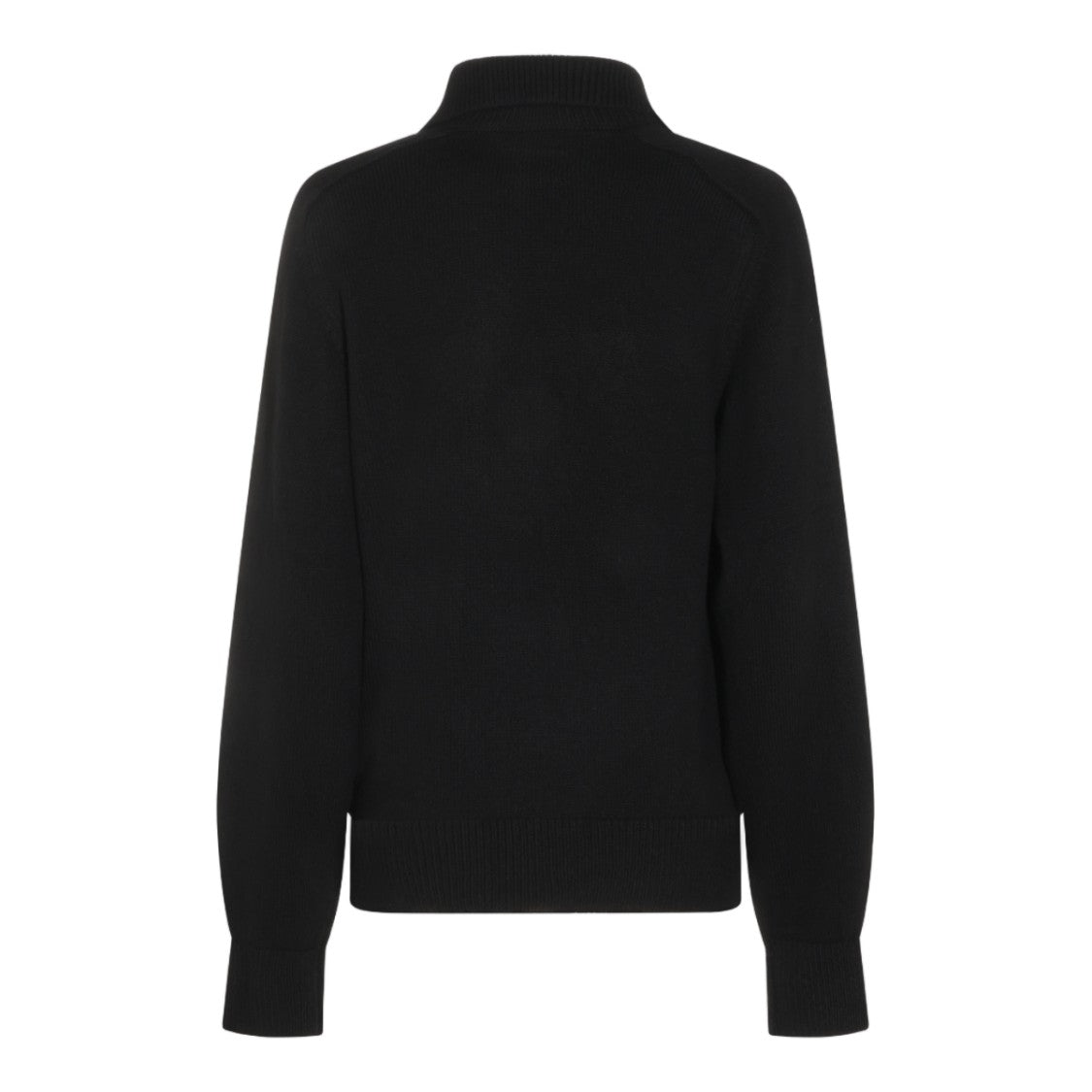 Khaite High Collared Black Sweater With Fitted Ribbed Hem