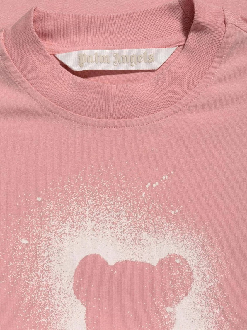 Palm Angels Pink Loose-Fit Spray Bear Cotton T-Shirt