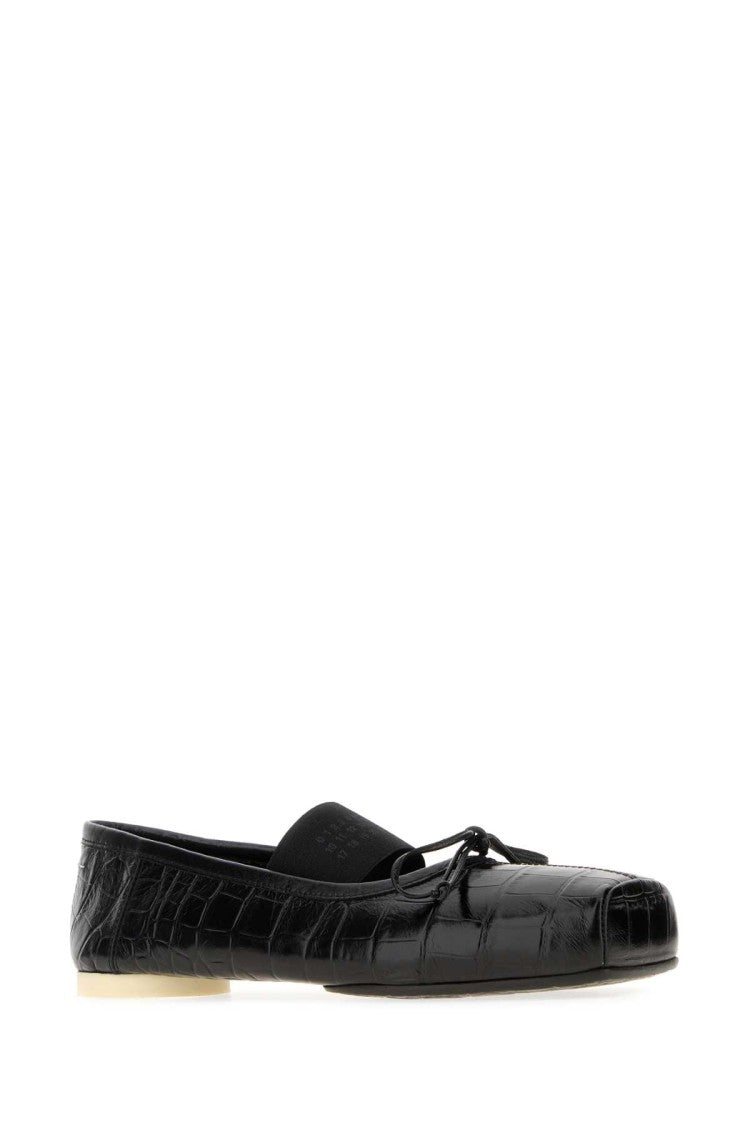Mm6 By Maison Margiela Square Toe Black Leather Ballerinas With Bow Detail