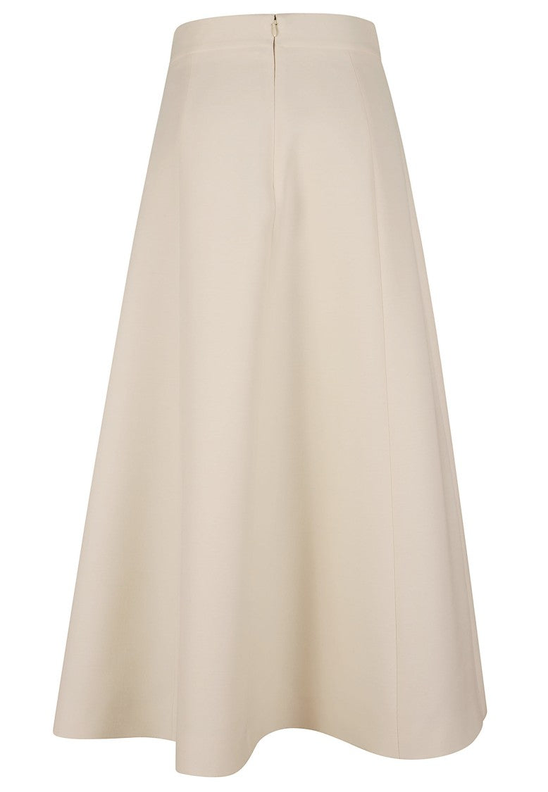 Valentino Garavani Cream Crepe Couture Midi Skirt With Gold Double V Button Closure