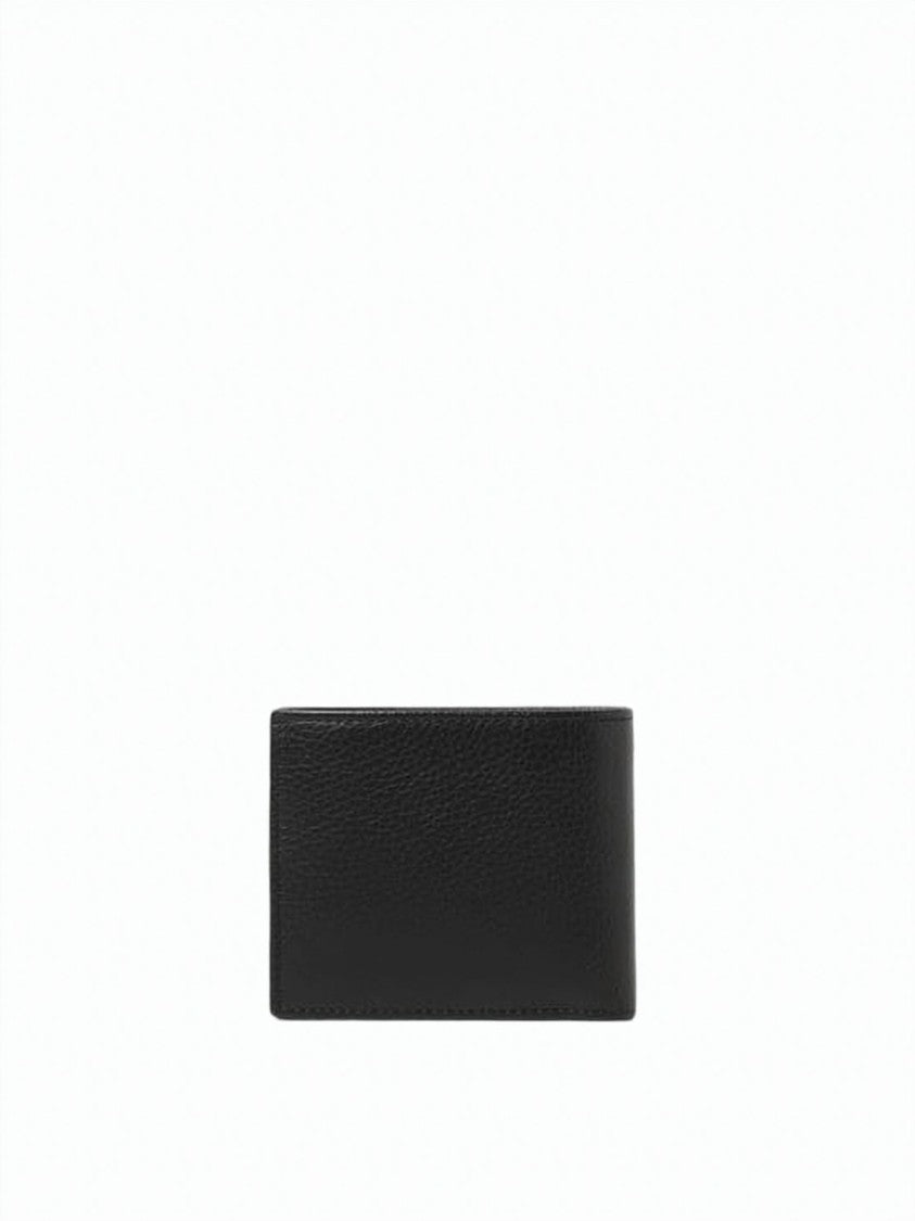 Diesel Black Textured Calf Leather Oval Emblem Wallet