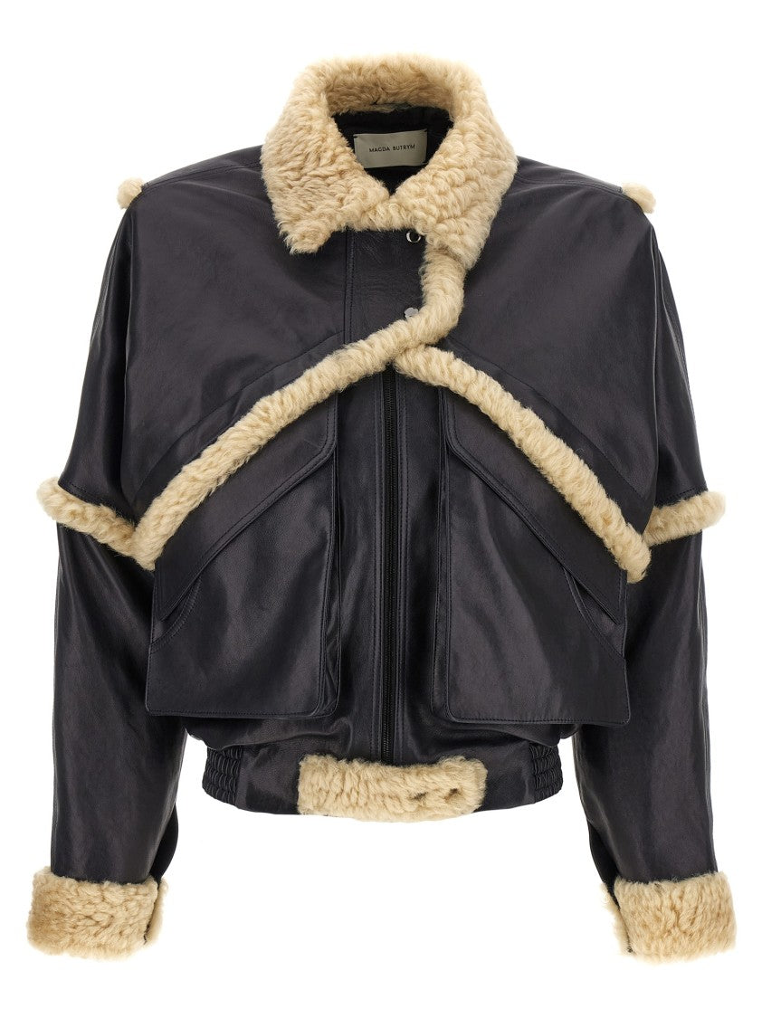 Magda Butrym Leather Jacket With Unique Fur Insert