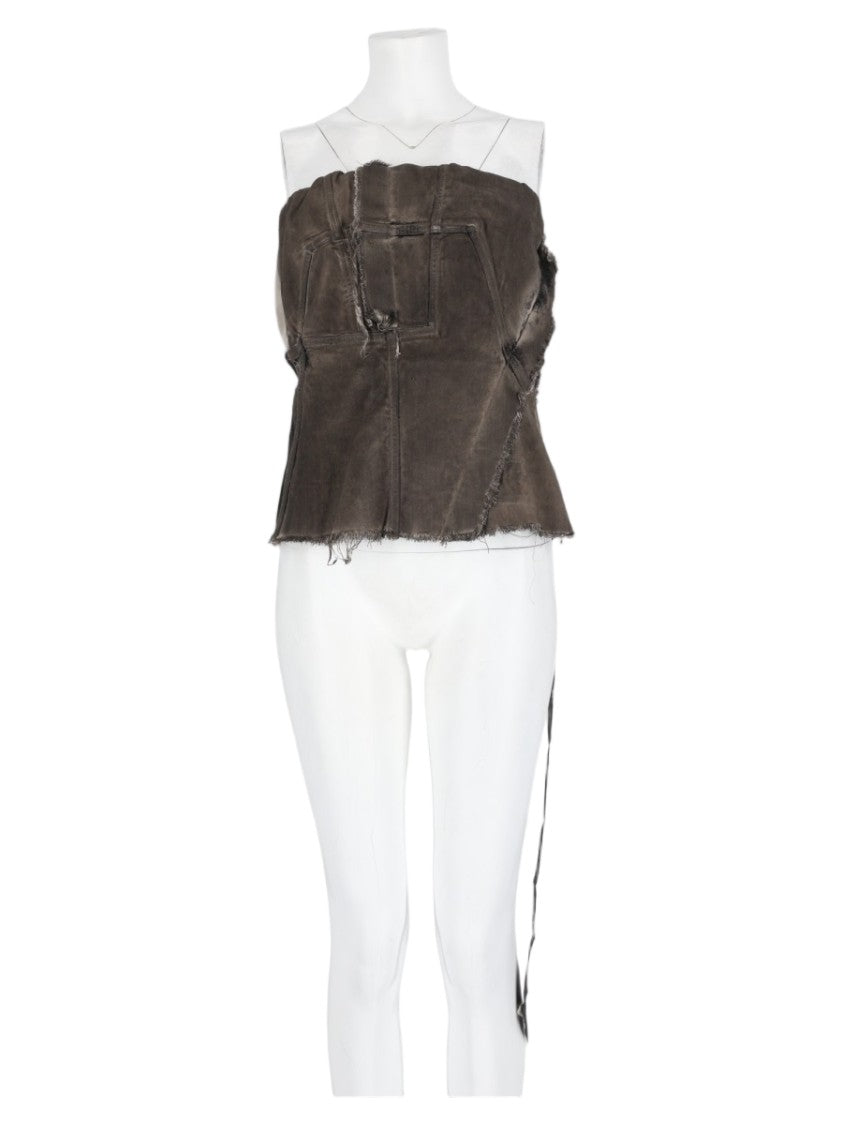 Drkshdw By Rick Owens Charcoal Distressed Strapless Tie Top