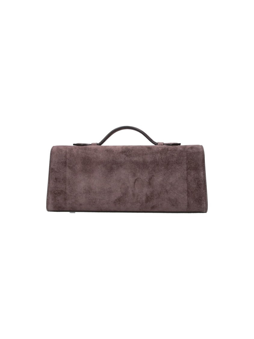 Savette Brown Symmetry Slim Metallic-Clasp Suede Pouch