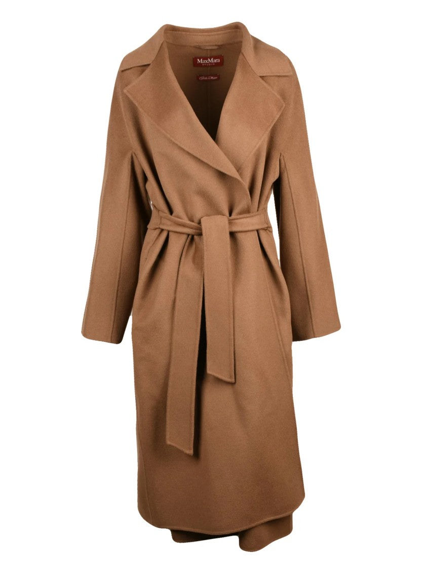 Max Mara Brown Virgin Wool-Blend Belted Cles Coat
