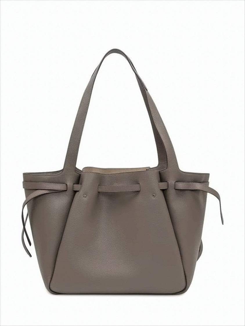 Tory Burch Structured Taupe Cow Leather Tote Bag