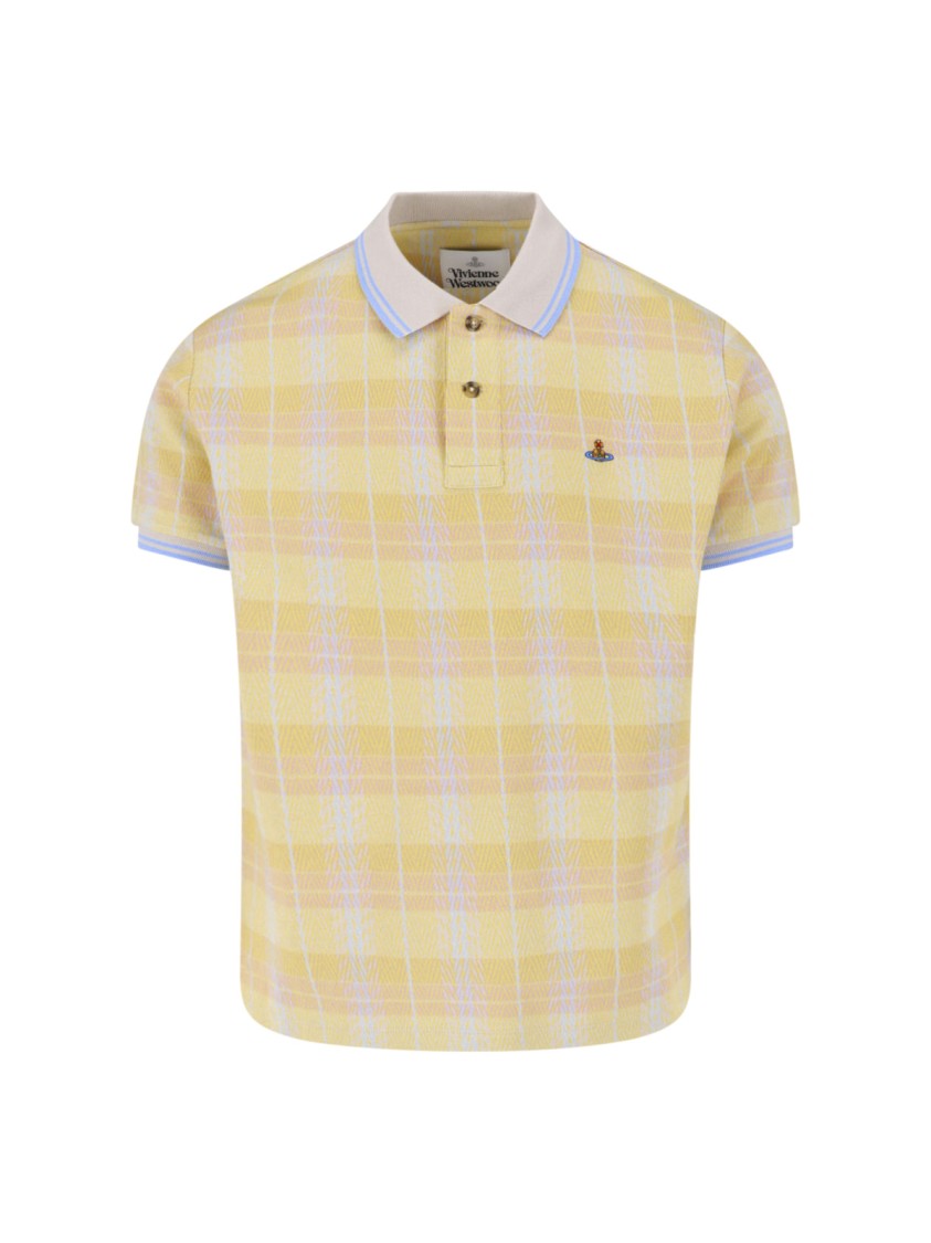 Vivienne Westwood Yellow And Light Blue Plaid Pattern Cropped Polo Shirt