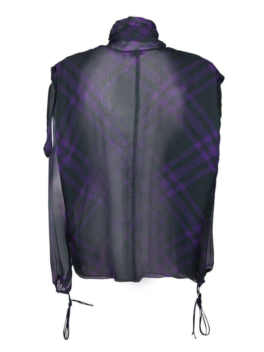 Burberry High-Neck Sheer Blouse With Buckle Detail