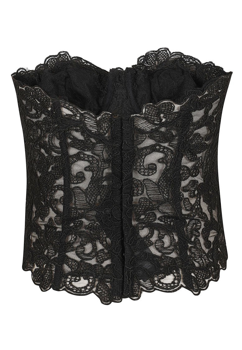 Ermanno Scervino Black Semi-Transparent Floral Lace Top
