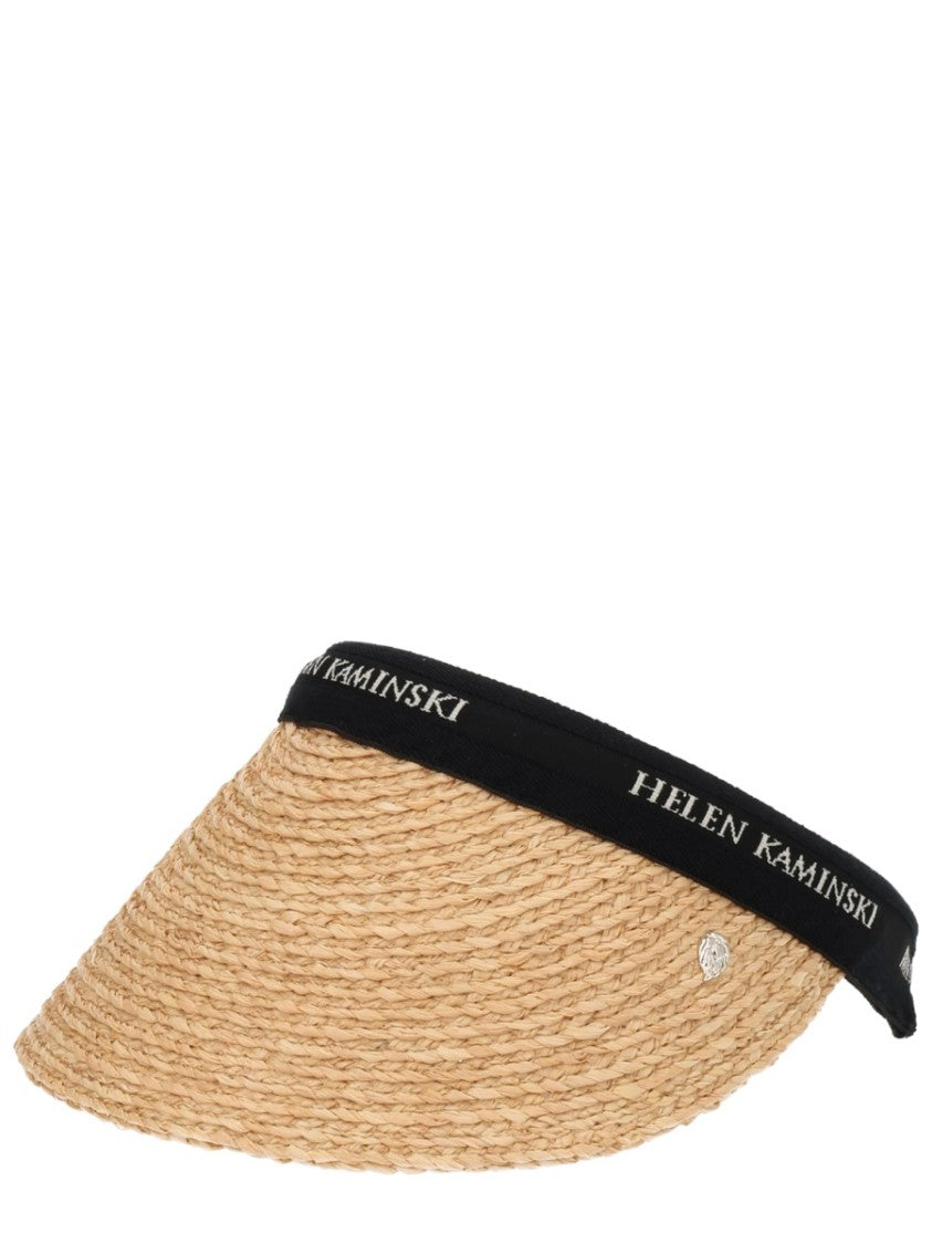 Helen Kaminski Curved Brim Raffia Visor With Textured Band