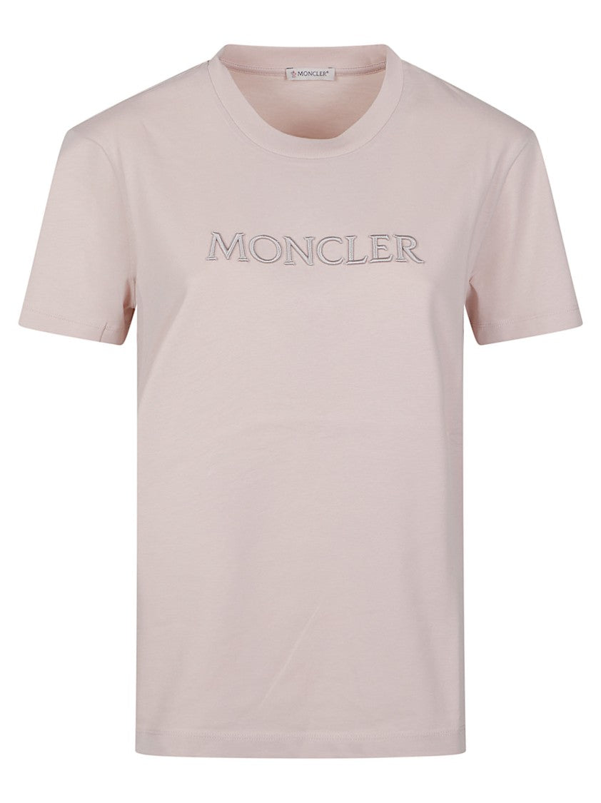 Moncler Light Pink Embroidered Logo Short-Sleeve T-Shirt