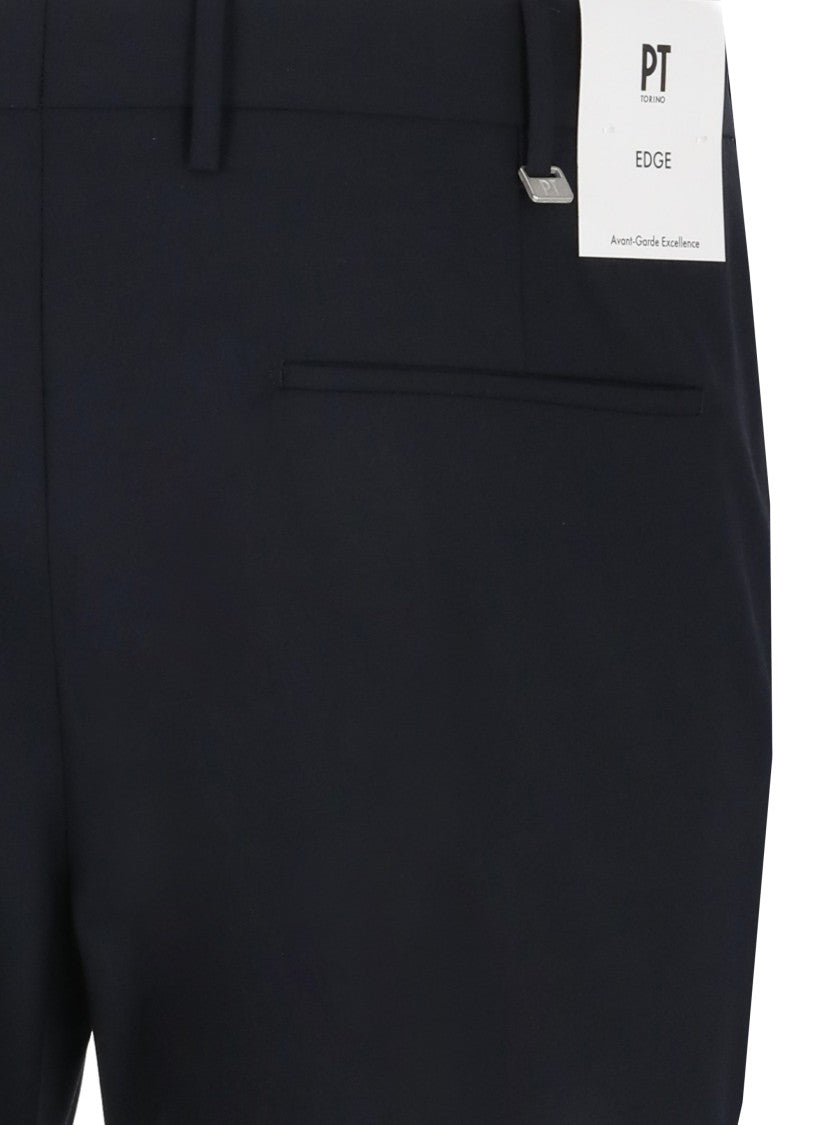 Pt Torino Blue Wool Straight-Leg Pants