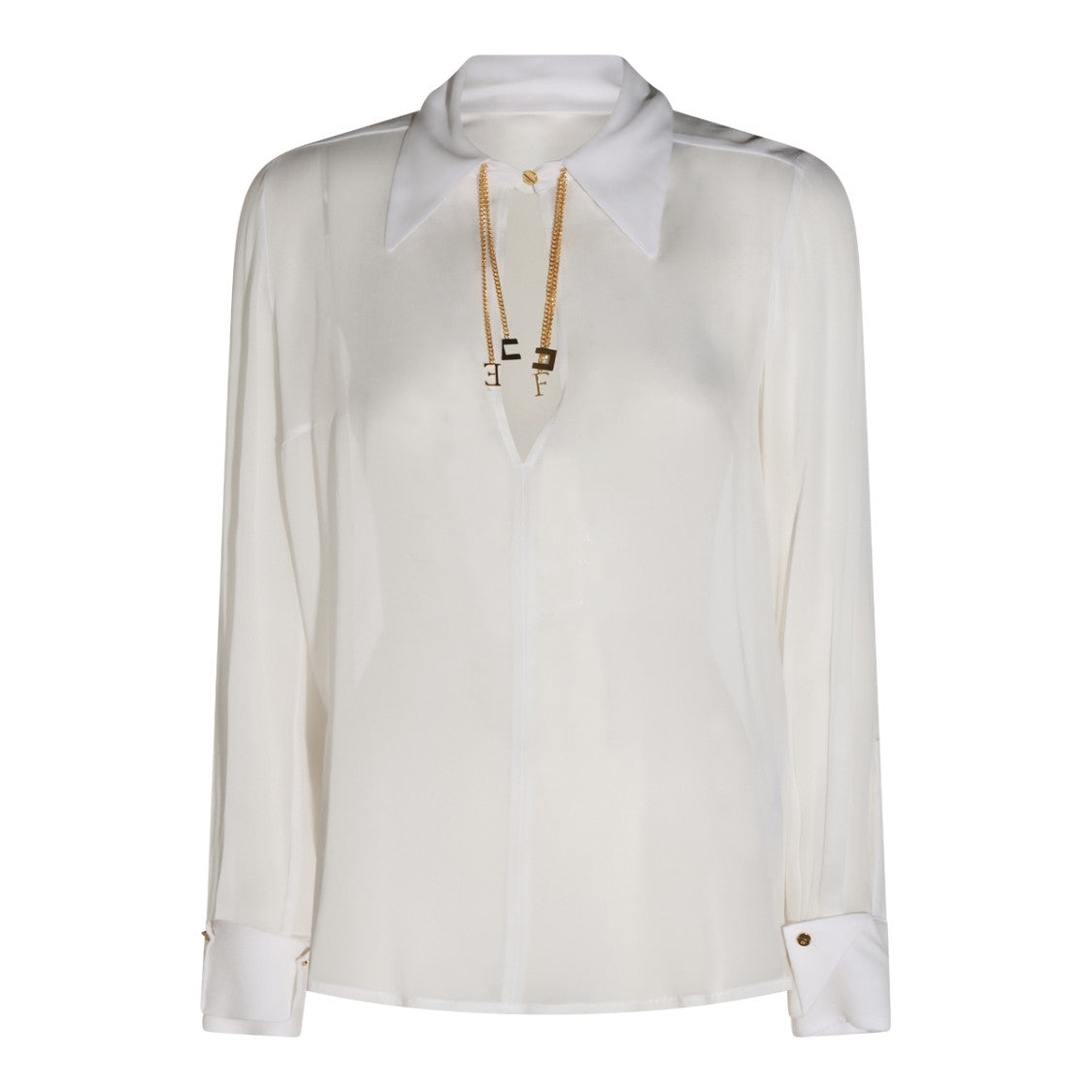 Elisabetta Franchi Ivory Viscose Shirt With Gold-Tone Neck Embellishments
