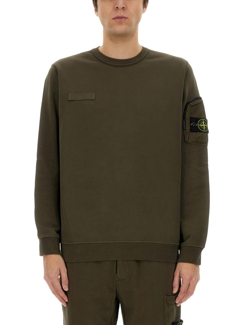 Stone Island Crew Neck Sweatshirt With Practical Sleeve Pocket