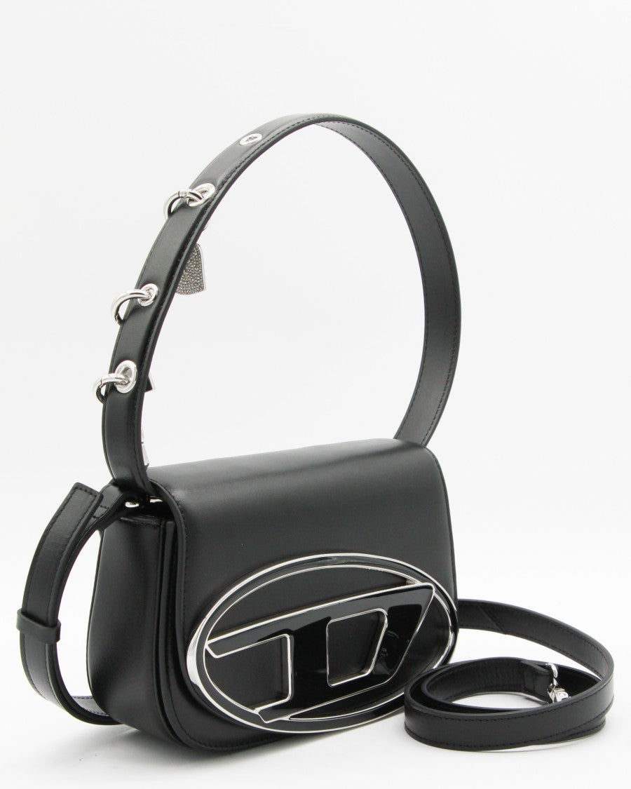 Diesel Structured Black Handbag With Flap Closure And Oval Emblem