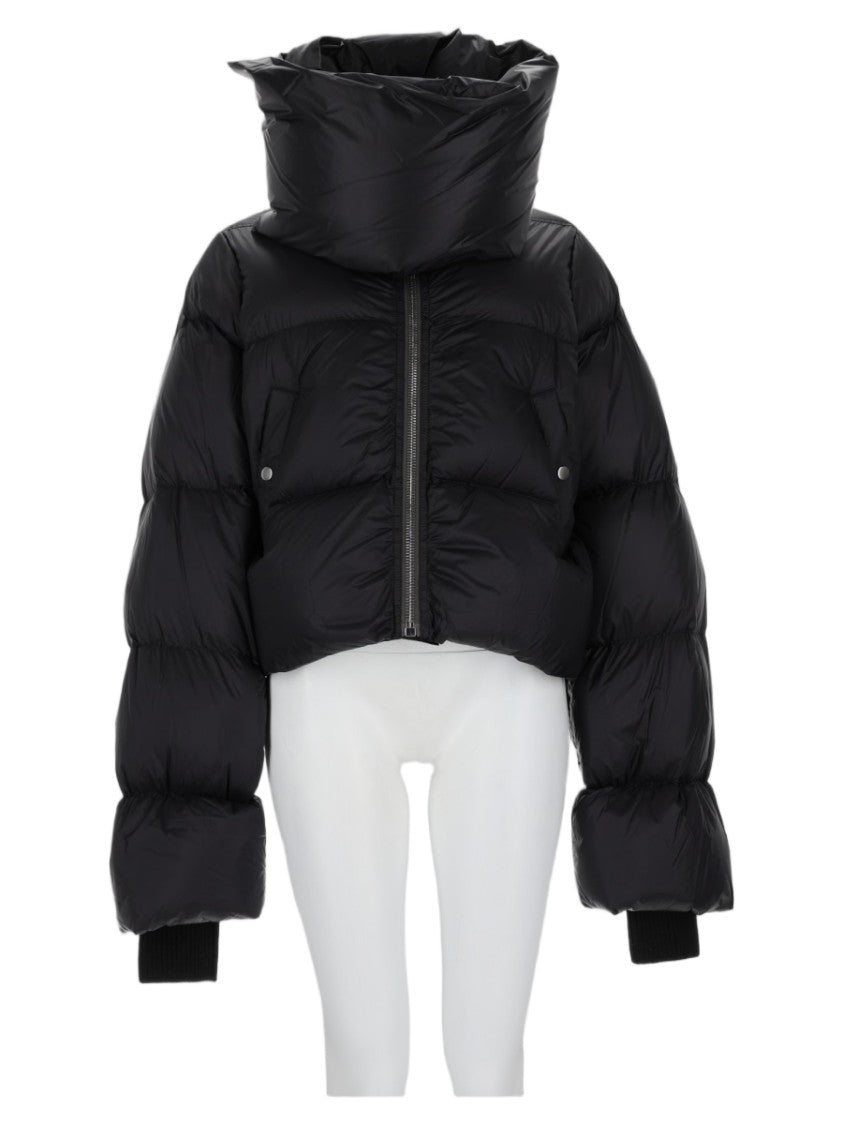 Rick Owens Cropped Puffer Jacket With High Padded Collar And Quilted Sleeves