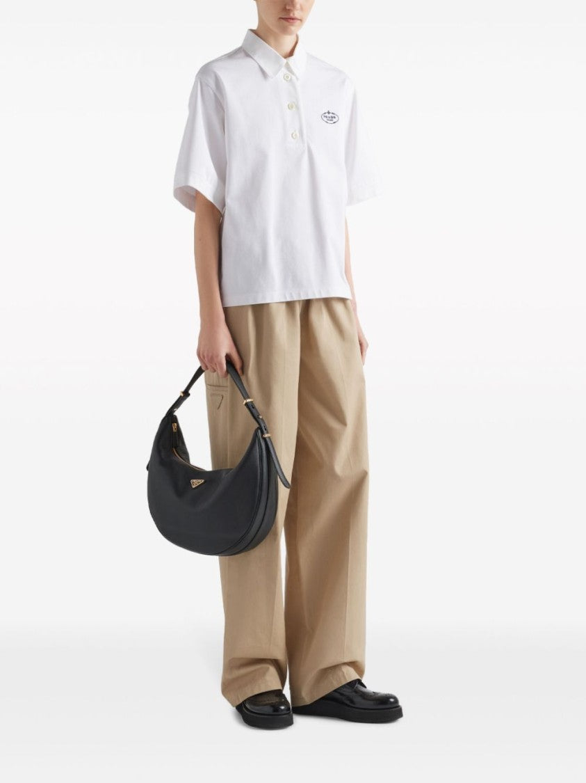 Prada Large Logo-Plaque Leather Shoulder Bag