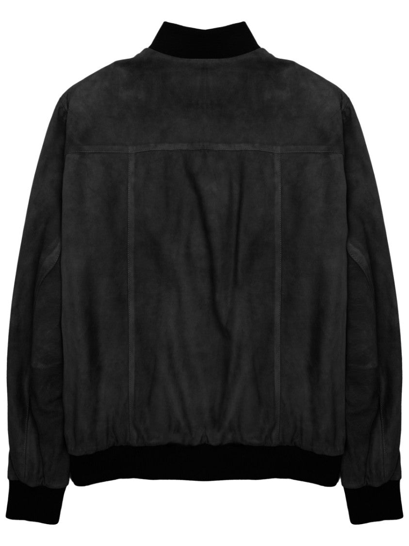 Low Brand Matte Black Leather Sports Jacket With Ribbed Details